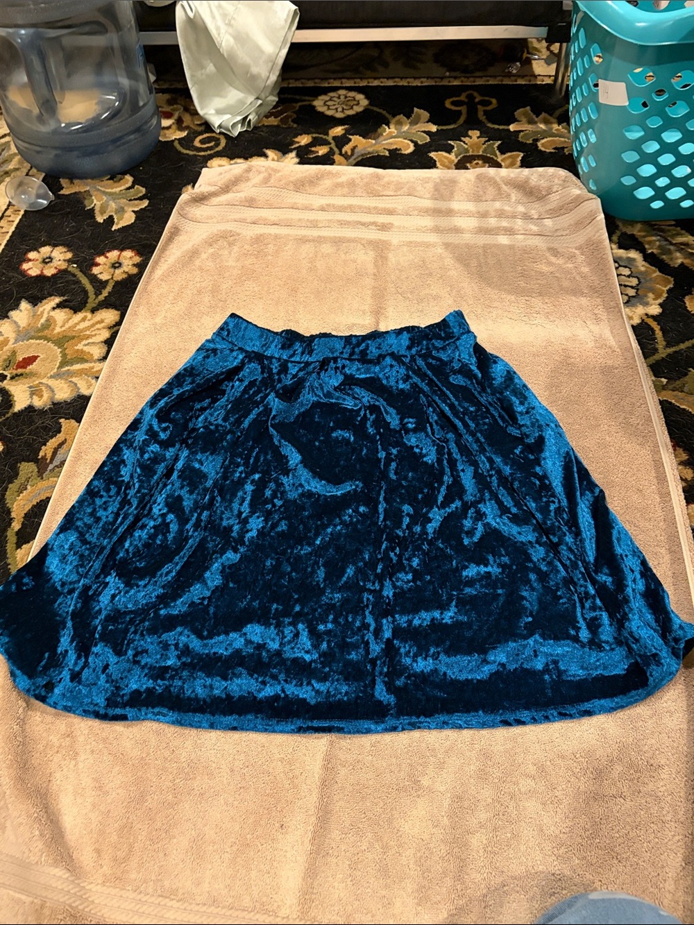 Piphany Teal Velvet Skater Skirt